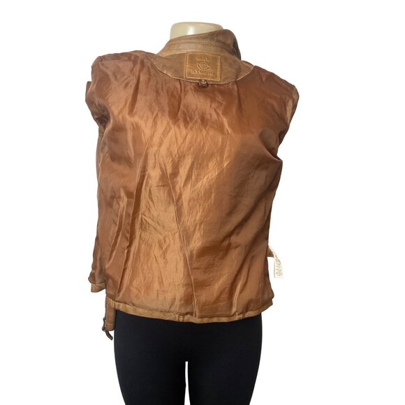Max Studio Women's Brown Faux Leather Washed Moto Jacket Sz S - Picture 9 of 9